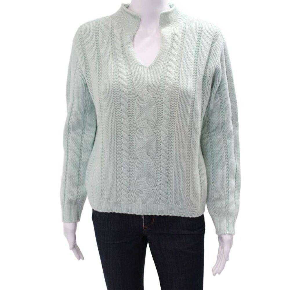 Maria Di Ripabianca Womens Cashmere Mockneck Pullover Light Blue Size 14